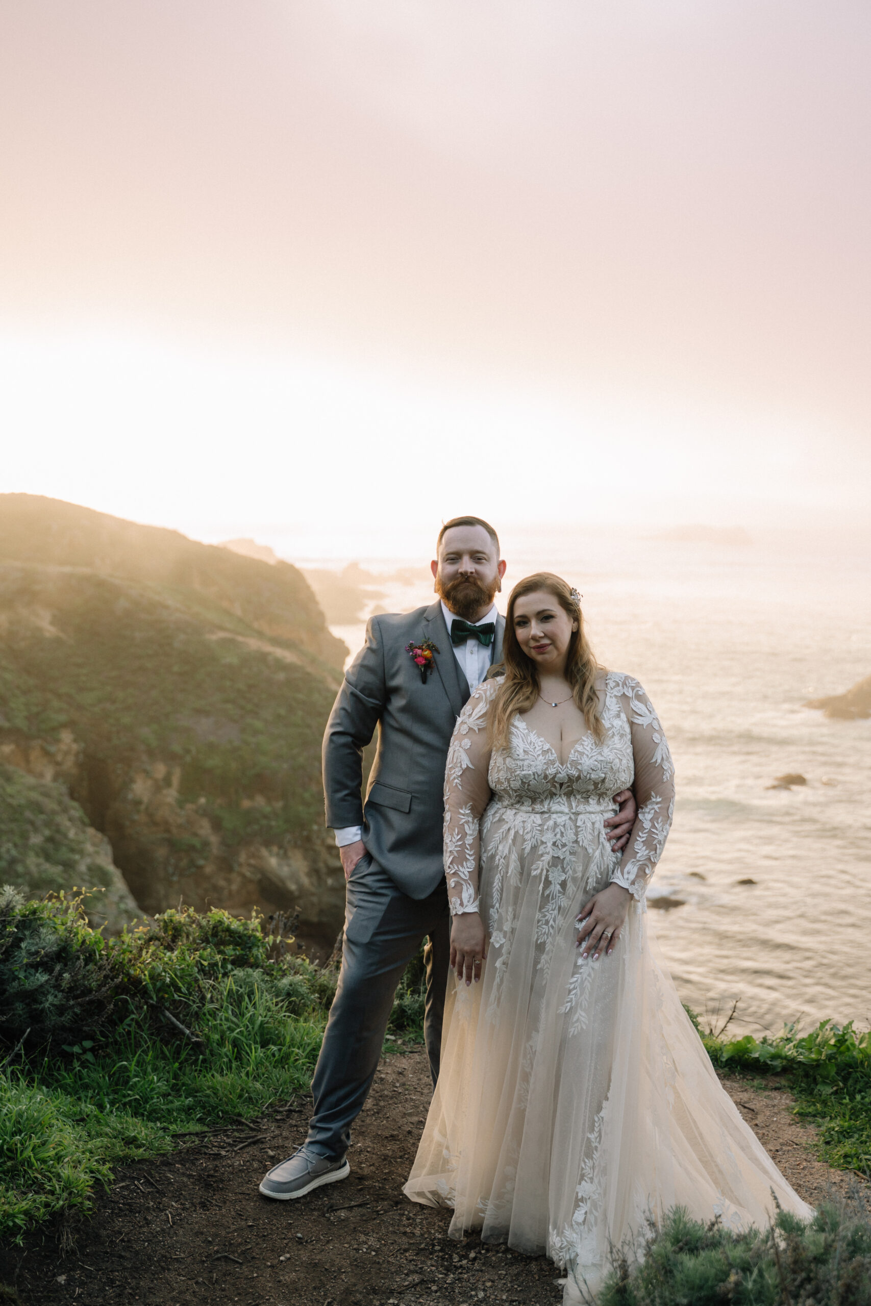 Big Sur Elopement Sunset Portraits Rocky Coast