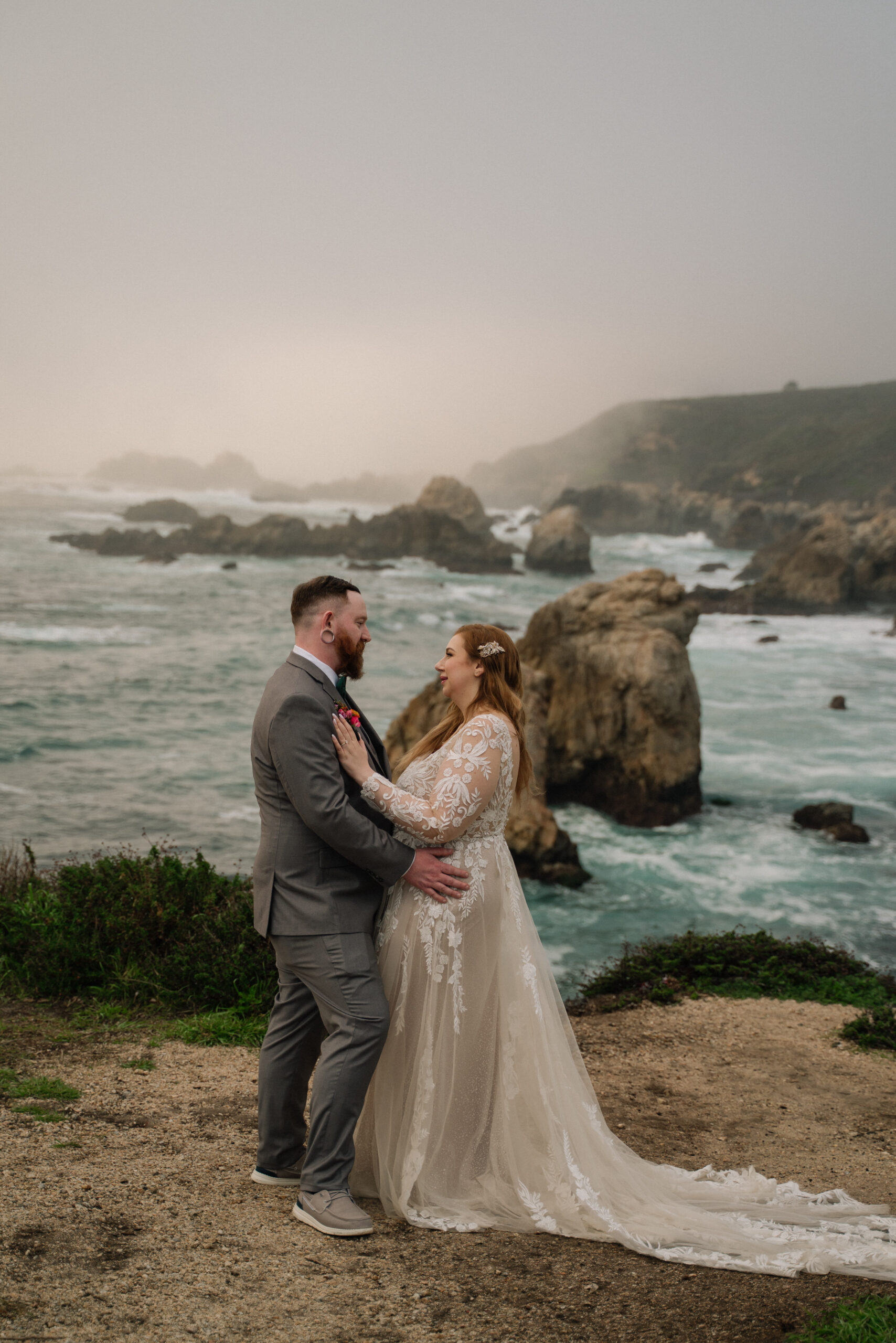 Big Sur Elopement Sunset Portraits Rocky Coast