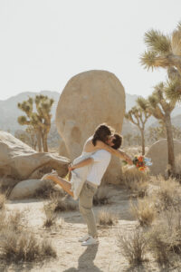 Joshua Tree Elopement Couple Embracing